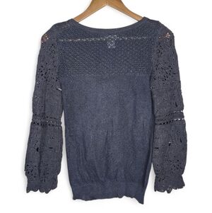 Oscar de la Renta Dark Blue Pointelle Cotton Knit Pullover Top Size S